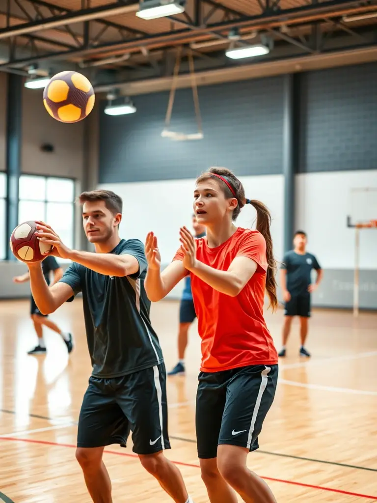 A photograph of adult handball players (ages 25-35) participating in a training session at MESNILS-SUR-ITON HANDBALL, focusing on advanced techniques and tactical strategies.